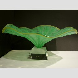 Hndlavet Stor Glasfad p Krystal Fod - Dia 45cm - Lysegrn