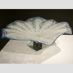 Glaskunst - Hndlavet Stor Glasfad p Krystal Fod - Dia 45cm - Hvid