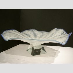 Glaskunst - Hndlavet Stor Glasfad p Krystal Fod - Dia 45cm - Hvid