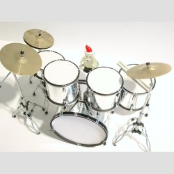 Trommesæt - Miniaturer Lille Trommesæt - Komplet med Stol & Stikker - Sølv Farve 15cm - Miniature Deko Pynte Trommesæt Design