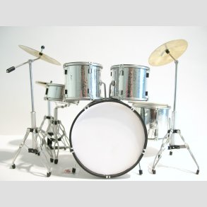 Trommest - Miniaturer Lille Trommest - Komplet med Stol & Stikker - Slv Farve - 15cm