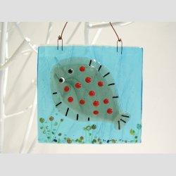 Unika Glas Billede Med Rdsptte - 11x11cm