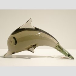 Delfiner - Stende Gr/Brun Glas Delfin - 10cm