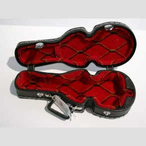 Miniature Violin Taske - Sort Lder - Formet Violin - 20x8x4cm