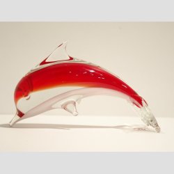 Delfin - Stende I Klar/Rd/Hvid Glas - 10cm