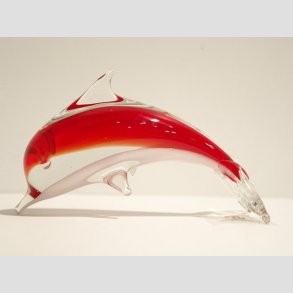 Delfin - Stende I Klar/Rd/Hvid Glas - 10cm