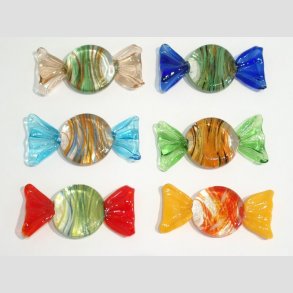 Glas Bolsjer - 6 Stk Rund/Flad/Mnster - Asst. - 5cm