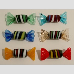 Glas Bolsjer - 6 Stk Aflang/Rund/Striber - Asst. - 5cm