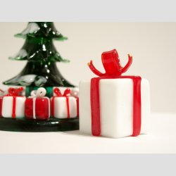 Julegaver - Glas Gave Pakker - Hvid/Rd - Med Rd Sljfe 