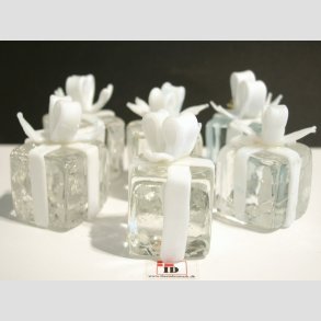 Glas Gave Pakker - Klar/Hvide - Med Hvid Sljfe - 3cm