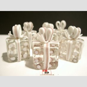 Gave Pakke - Glas Klar/Lilla Prikker - Hvid/Lilla Sljfe - 3cm