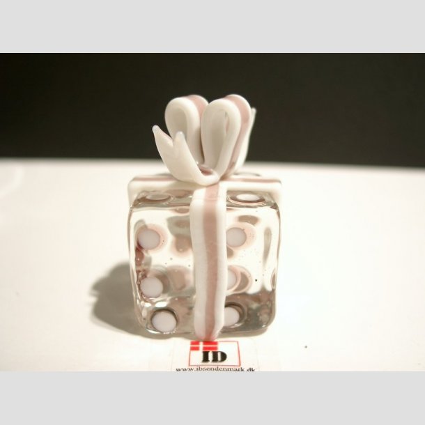 Gave Pakke - Glas Klar/Lilla Prikker - Hvid/Lilla Sljfe - 3cm ID Deko1