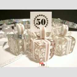 Gave Pakke - Glas Klar/Lilla Prikker - Hvid/Lilla Sljfe - 3cm