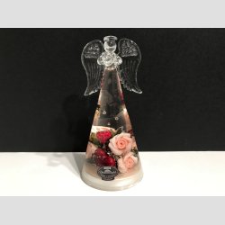 Engle - Glas Drmme Engle - Hndlavede Med Dekoration - Hjerter &amp; Roser - Stor H 15cm