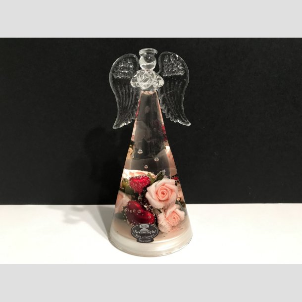 Engle - Glas Drmme Engle - Hndlavede Med Dekoration - Hjerter &amp; Roser - Stor H 15cm ID Deko1