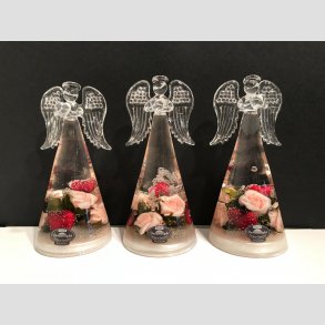 Engle - Glas Drmme Engle - Hndlavede Med Dekoration - Hjerter & Roser - Stor H 15cm