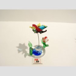 Glas Sommerfugl/Blomst - Sm� fine Glas Sommerfugle med lille Blomsterknub - 7cm