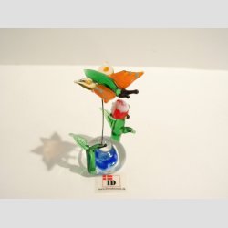 Glas Sommerfugl/Blomst - Sm� fine Glas Sommerfugle med lille Blomsterknub - 7cm