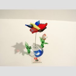 Glas Sommerfugl/Blomst - Sm� fine Glas Sommerfugle med lille Blomsterknub - 7cm