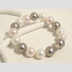 Armbnd - Hvide/Gr/Rosa Pulveriseret Strandskald Perler