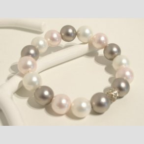 Armbnd - Hvide/Gr/Rosa Pulveriseret Strandskald Perler