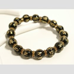 Armbnd - Sort/Guld Glas perler Rigdom