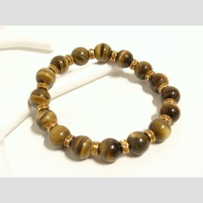 Armbnd - Legendarisk - Brune Tigerje Perler & Guld Imiteret Diamant