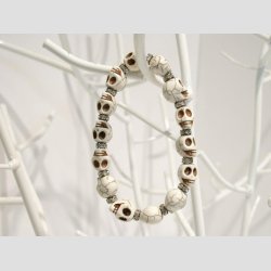 Skull Armbnd - Hvide Skulls Perler - Slv/Diamant Mellem Perler