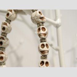 Skull Armbnd - Hvide Skulls Perler - Slv/Diamant Mellem Perler