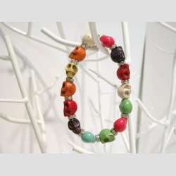 Skull Armbnd - Mix Farve Skulls Perle Armbnd - Slv/Diamant Mellemled