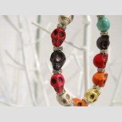 Skull Armbnd - Mix Farve Skulls Perle Armbnd - Slv/Diamant Mellemled