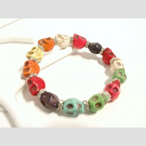 Skull Armbnd - Mix Farve Skulls Perle Armbnd - Slv/Diamant Mellemled