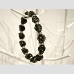 Skull Armbnd - Sort Skulls perle Armbnd - Slv/Diamant Mellemperler