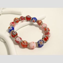 Millefiori Glas Armbnd - Millefiori Glasperler - Mix Rd/Diamant