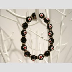Armbnd - Glas Armbnd - Sort Millefiori Glasperler - Stjerner/Diamant