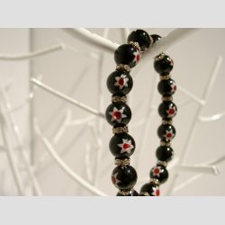 Armbnd - Glas Armbnd - Sort Millefiori Glasperler - Stjerner/Diamant