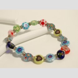 Millefiori - Glas Armbnd - Flade Millefiori Glasperler -  Mix Farver/Diamant
