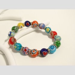 Armbnd - Glas Armbnd - af Millefiori Glasperler - Mix Farve med sm Diamanter