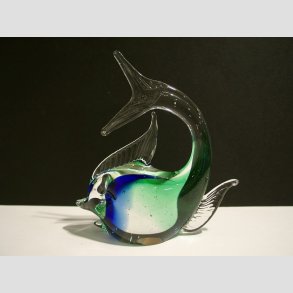 Glas Fisk - Hj Rund Hale - Klar/Bl/Grn - 12cm