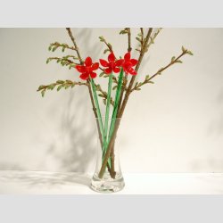 Glasblomster - Rde - 16-17cm - 1 St Med 3 Stk