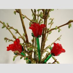 Rde Roser Glas Blomster - Rde Roser p Grn Stilk - 16-17cm - 1 St Med 3 Stk