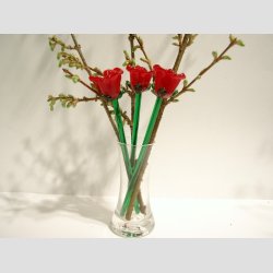 Rde Roser Glas Blomster - Rde Roser p Grn Stilk - 16-17cm - 1 St Med 3 Stk