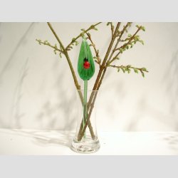 Blomsterblade - Grn Glas Blomster blade Med Mariehne - 16-17cm - 1 St Med 3 Stk