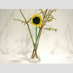 Solsikker - Glas Blomster - Gule Solsikker p Grn Stilk - 16-17cm - 1 St Med 3 Stk