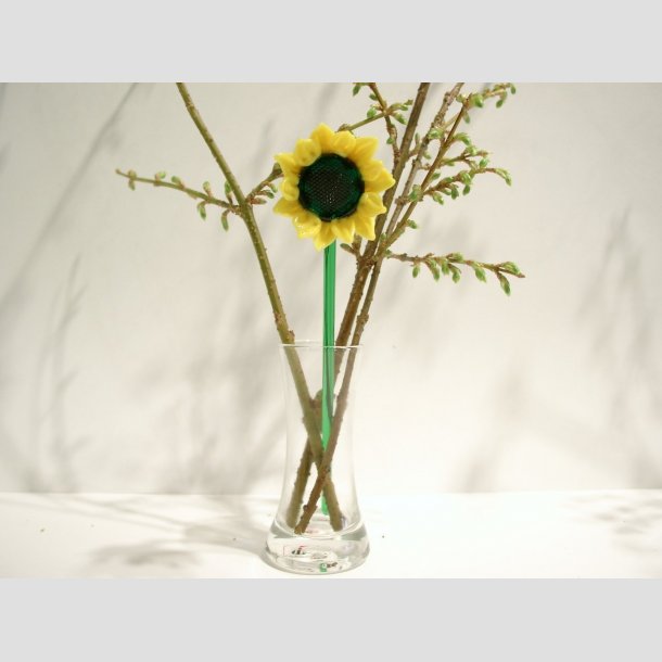 Solsikker - Glas Blomster - Gule Solsikker p Grn Stilk - 16-17cm - 1 St Med 3 Stk 1 stk