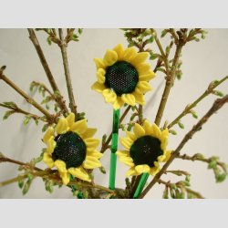 Solsikker - Glas Blomster - Gule Solsikker p Grn Stilk - 16-17cm - 1 St Med 3 Stk