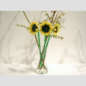 Solsikker - Glas Blomster - Gule Solsikker p Grn Stilk - 16-17cm - 1 St Med 3 Stk