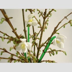 Blomster - Hvid Vintergk Glas Blomst p Stilk - 16-17cm - 1 St Med 3 Stk