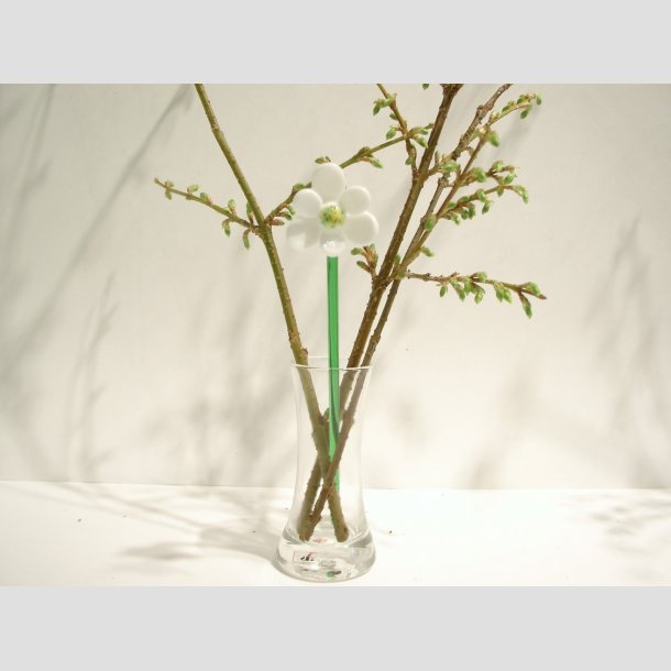 Glas Blomster - Hvid Glas Anemone p Grn Stilk - 16-17cm - 1 St Med 3 Stk 1 stk