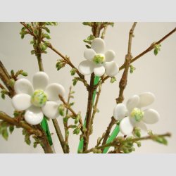 Glas Blomster - Hvid Glas Anemone p Grn Stilk - 16-17cm - 1 St Med 3 Stk